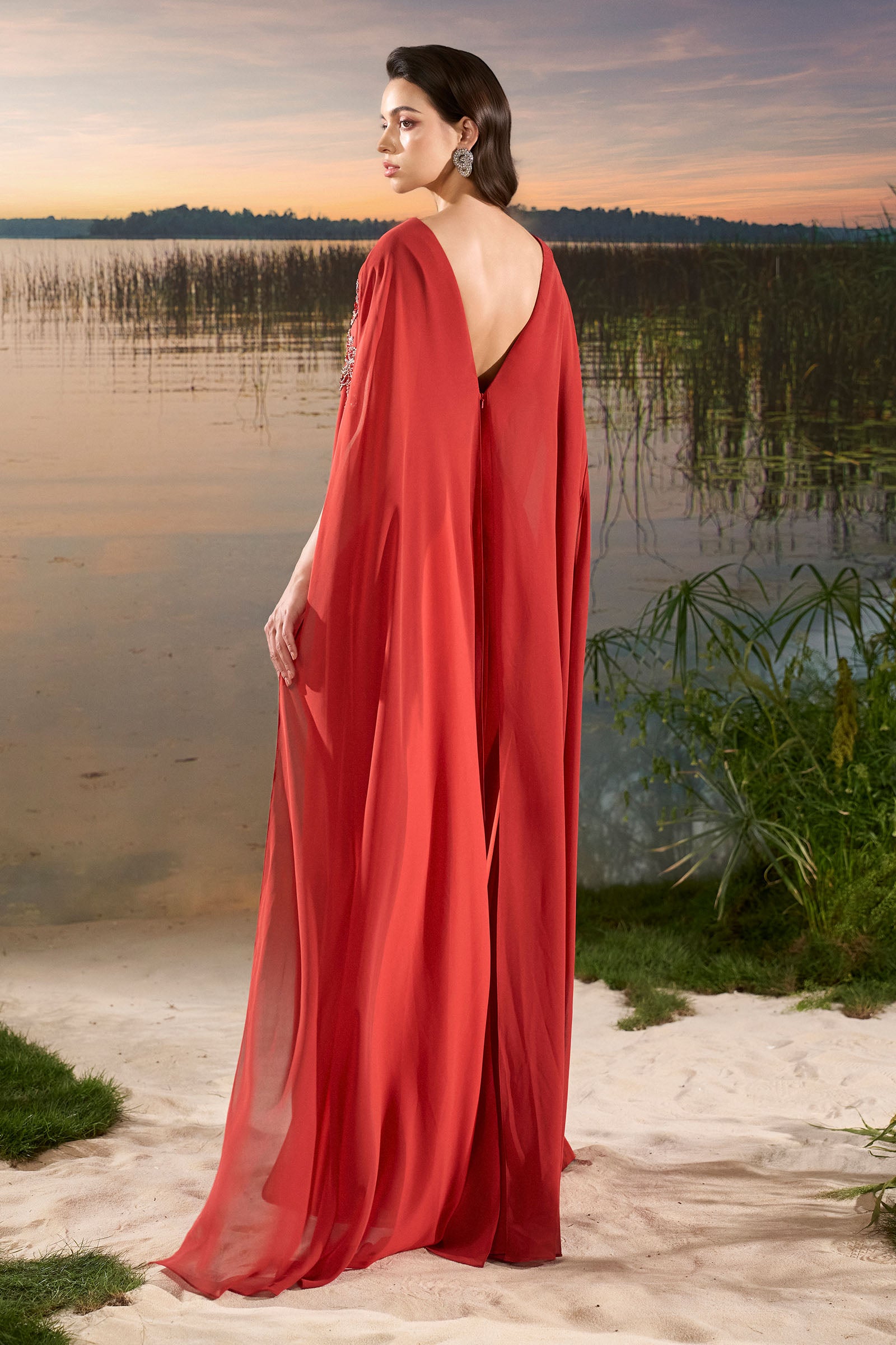 Linnea Cape Sleeve Maxi Dress