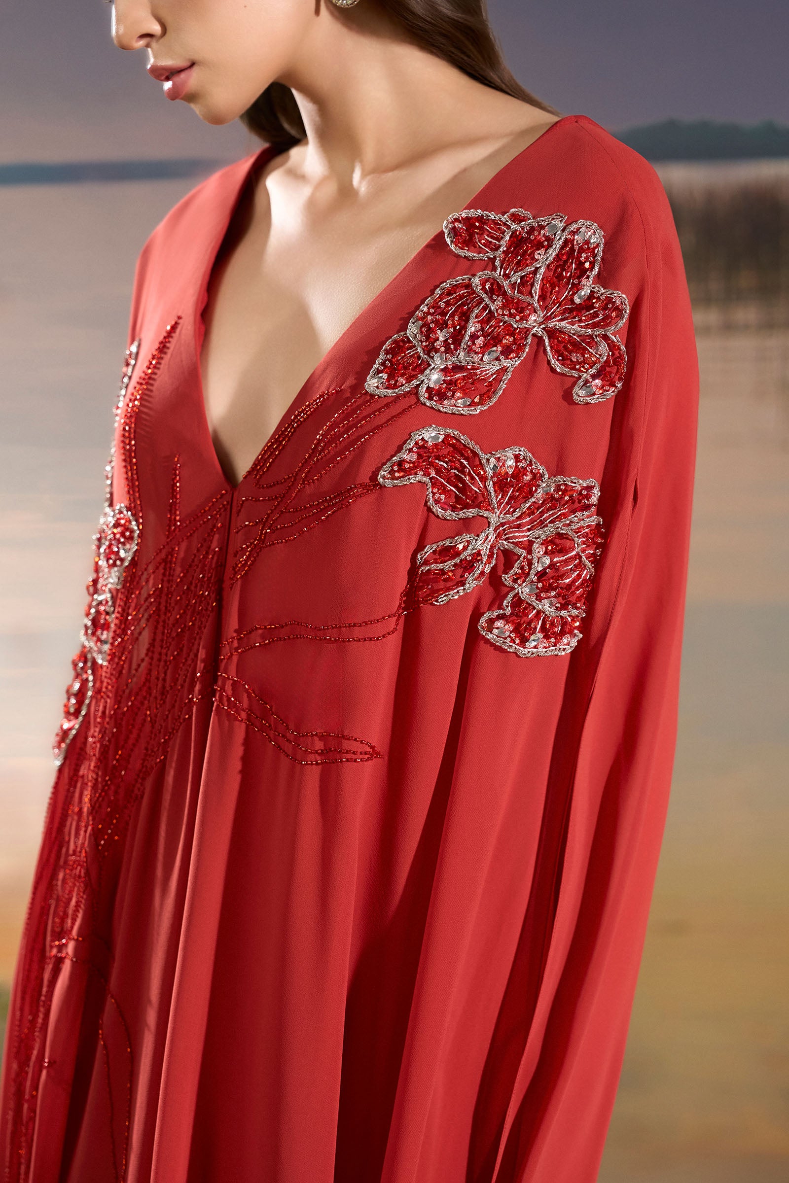 Linnea Cape Sleeve Maxi Dress