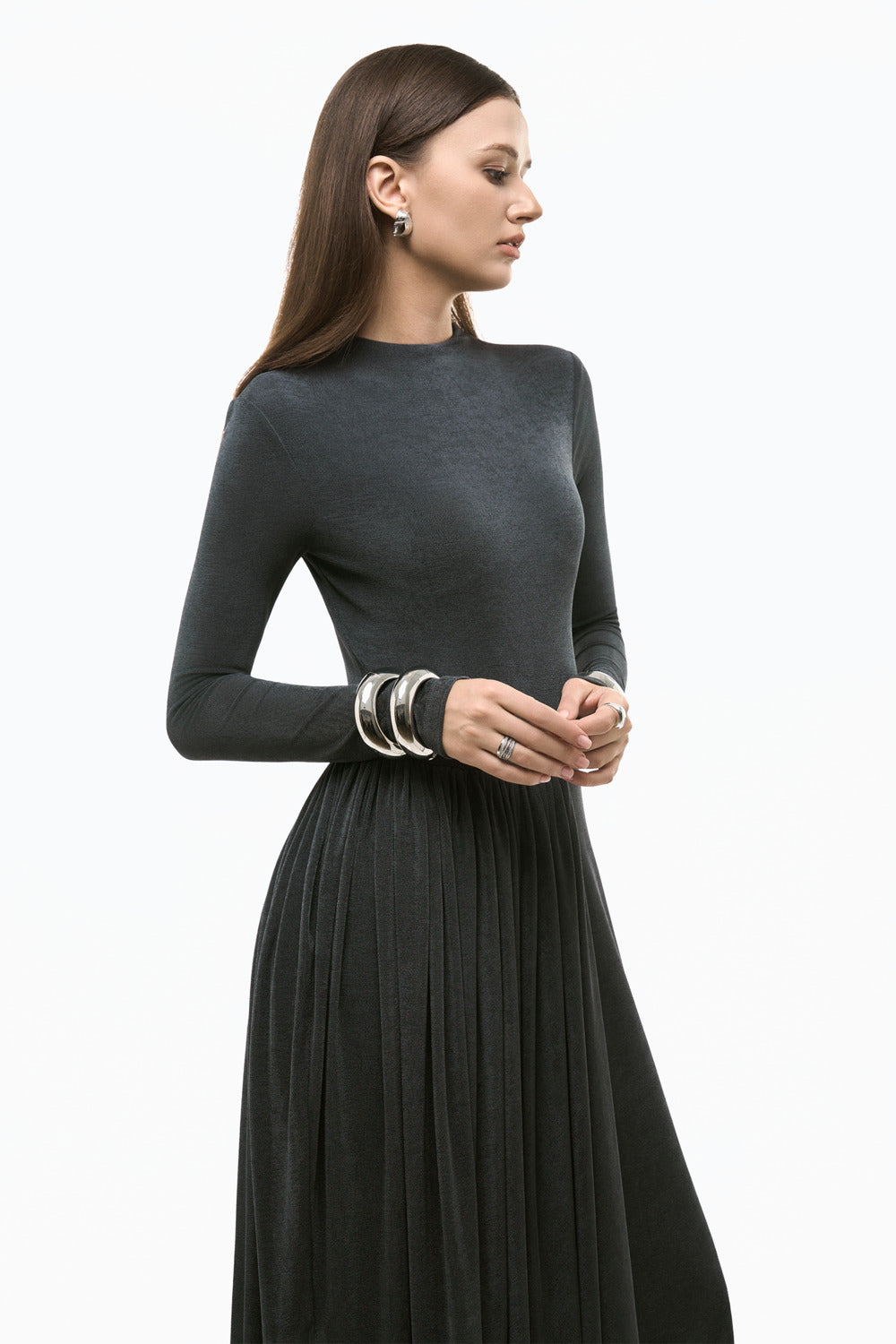 Nara High Neck Gathering Maxi Dress