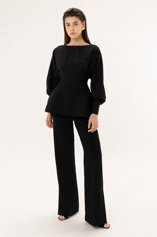 Maven Sheath Boat Neck Silk Organza Top