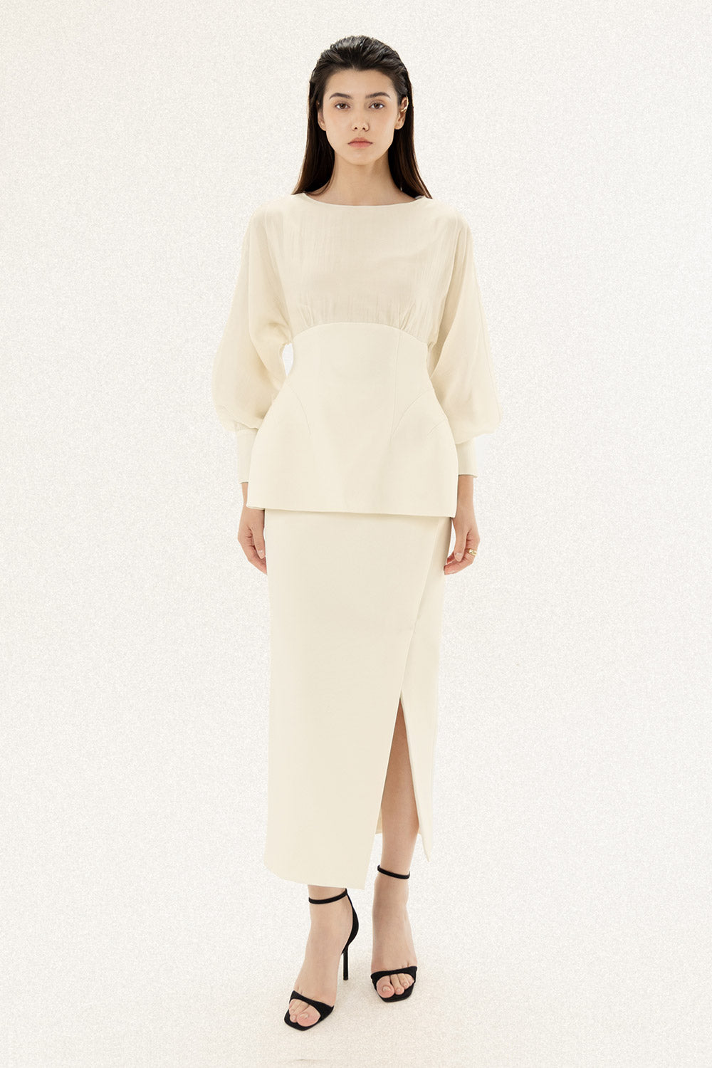 Orri Pencil Side Slit Polycotton Midi Skirt