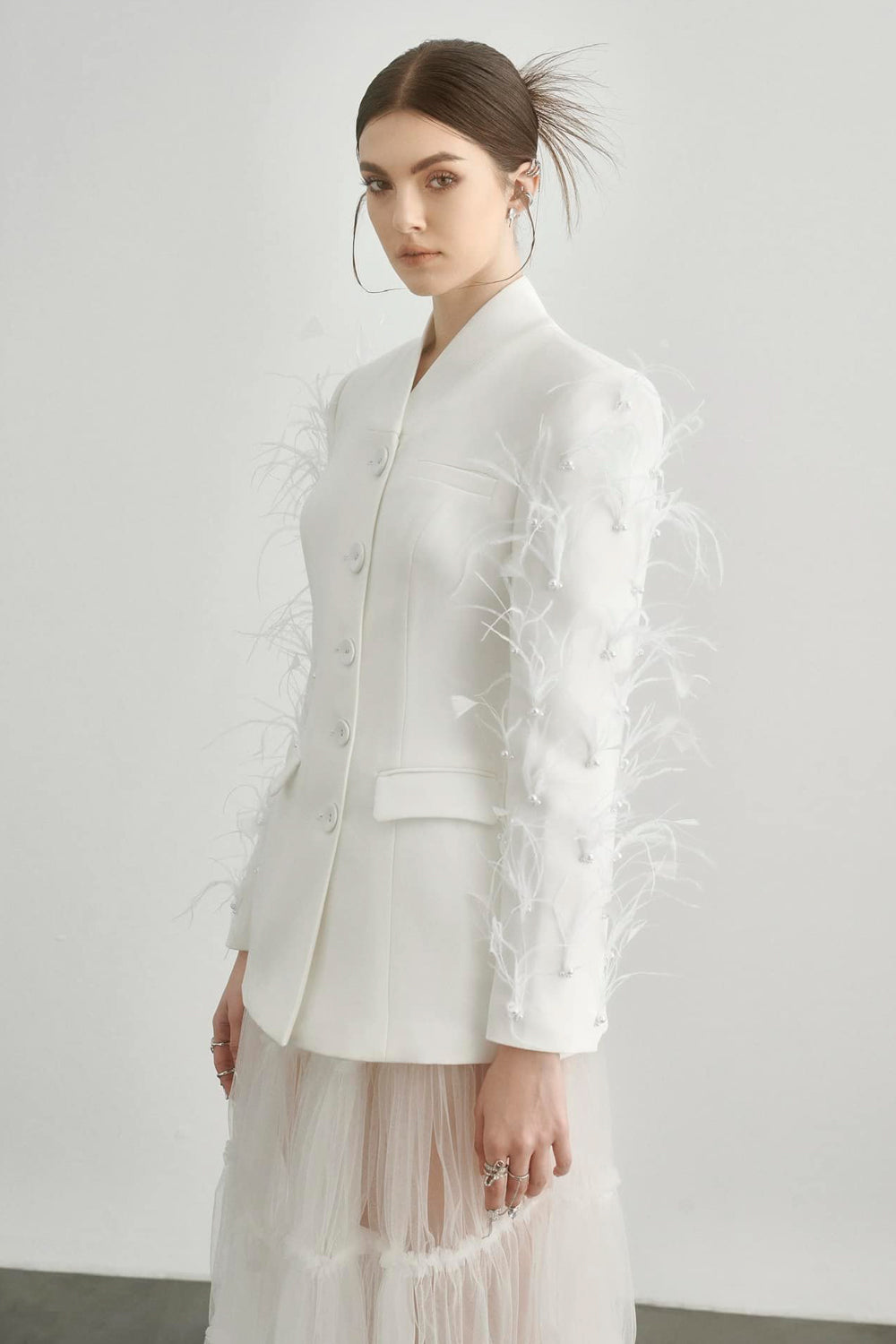 Jane Sheath Feather Cotton Blend Blazer