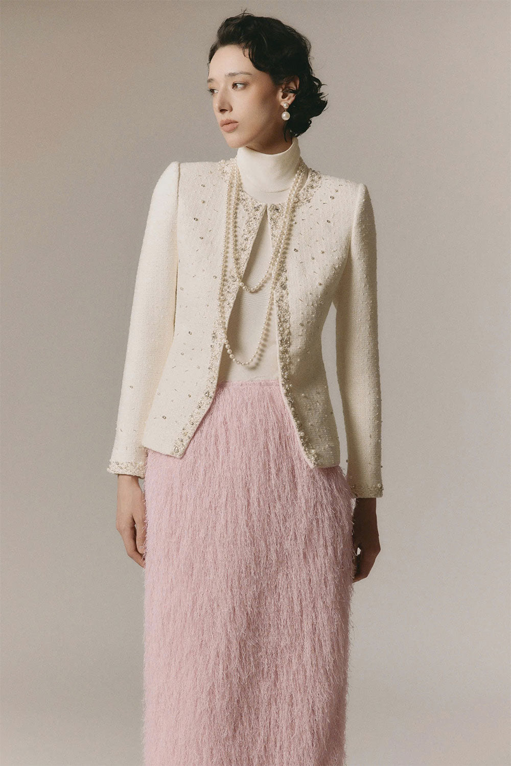 Olivia Straight Square Shoulder Tweed Jacket