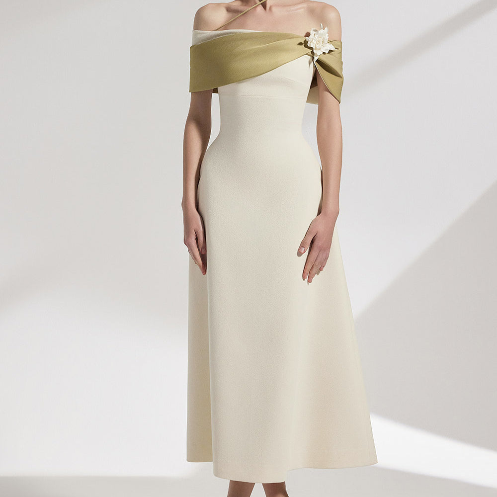 Sylva A-line Open Shoulder Cotton Crepe Midi Dress