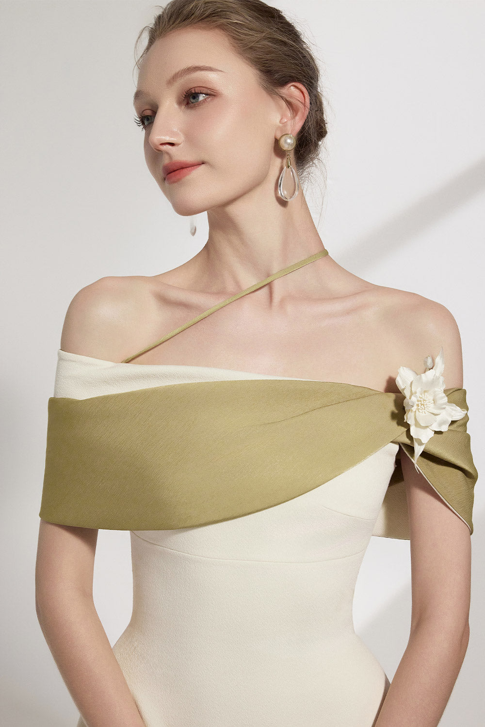 Sylva A-line Open Shoulder Cotton Crepe Midi Dress