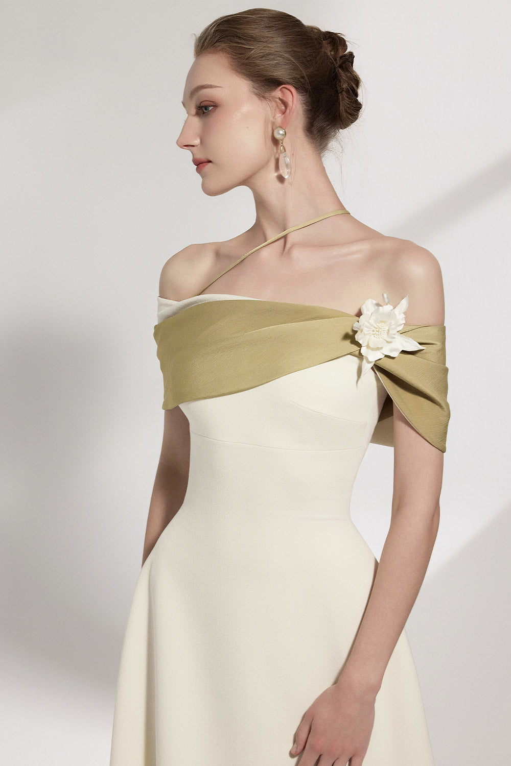 Sylva A-line Open Shoulder Cotton Crepe Midi Dress