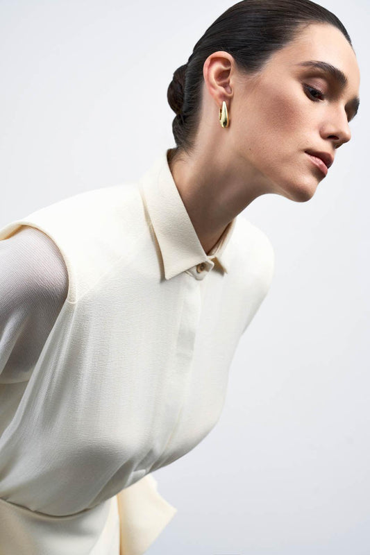 Ophelia Peplum Cuff Sleeved Crinkle Chiffon Ankle Length Dress