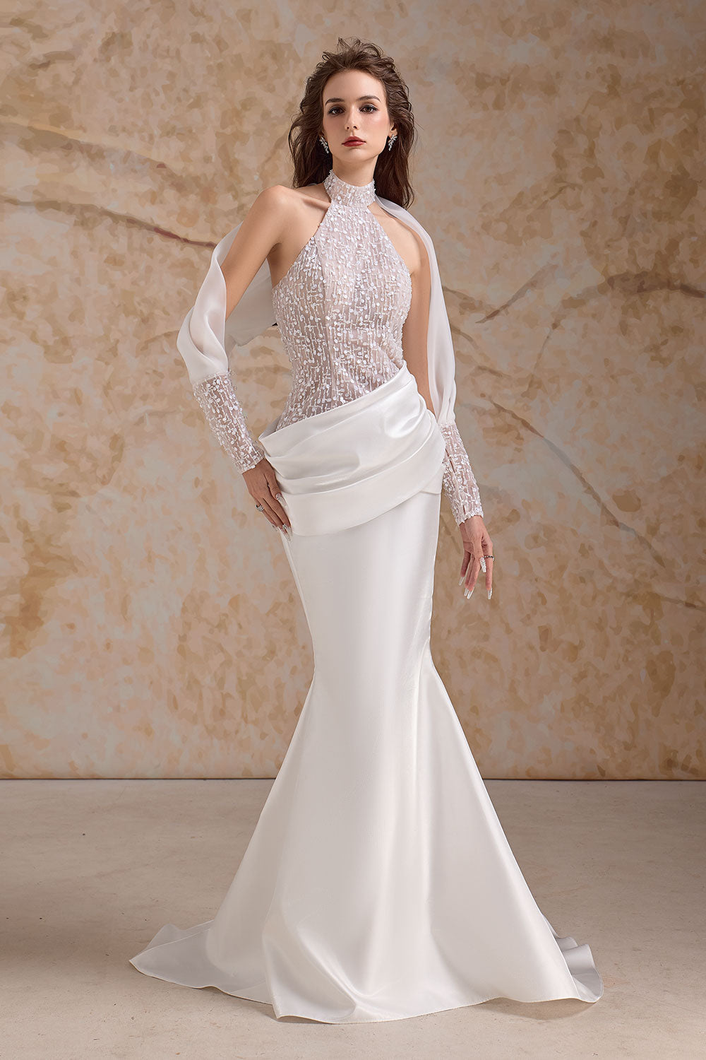 Elisora Mermaid Sequin Mesh Taffeta Floor Length Dress