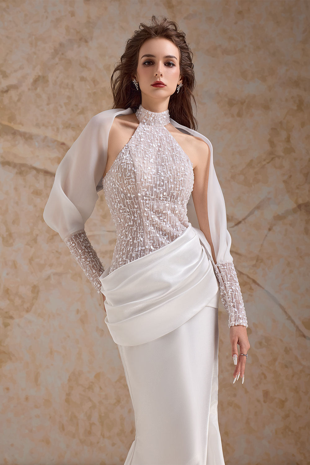 Elisora Mermaid Sequin Mesh Taffeta Floor Length Dress