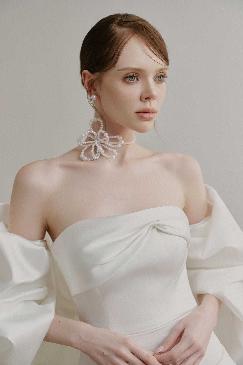 Melanie A-line Open Shoulder Duchess Satin Mini Dress