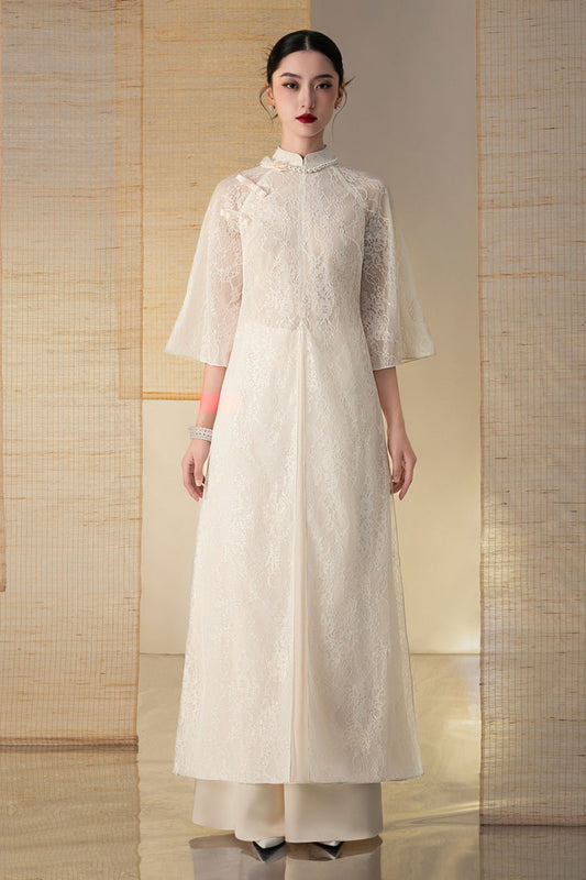 Thien Hoa A-line Flare Sleeved Lace Floor Length Ao Dai