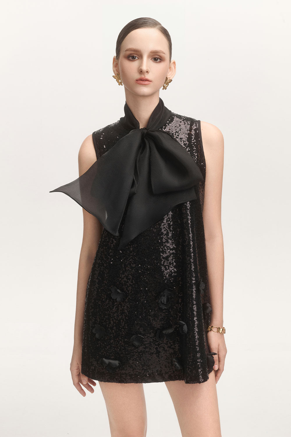 Tiffany Trapezoid Tie Neck Sequin Mini Dress