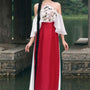 Tung Hac A-line Embroidered Silk Floor Length Ao Dai Set