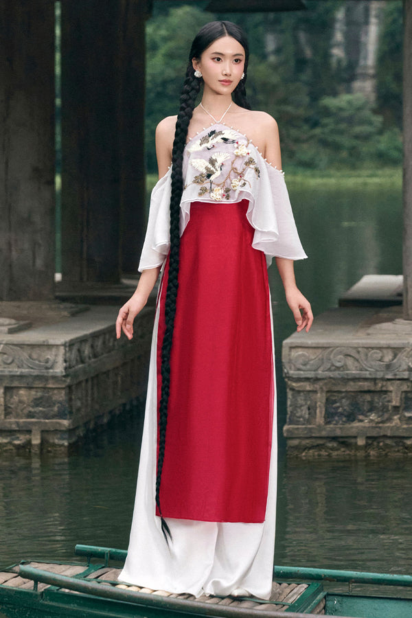 Tung Hac A-line Embroidered Silk Floor Length Ao Dai