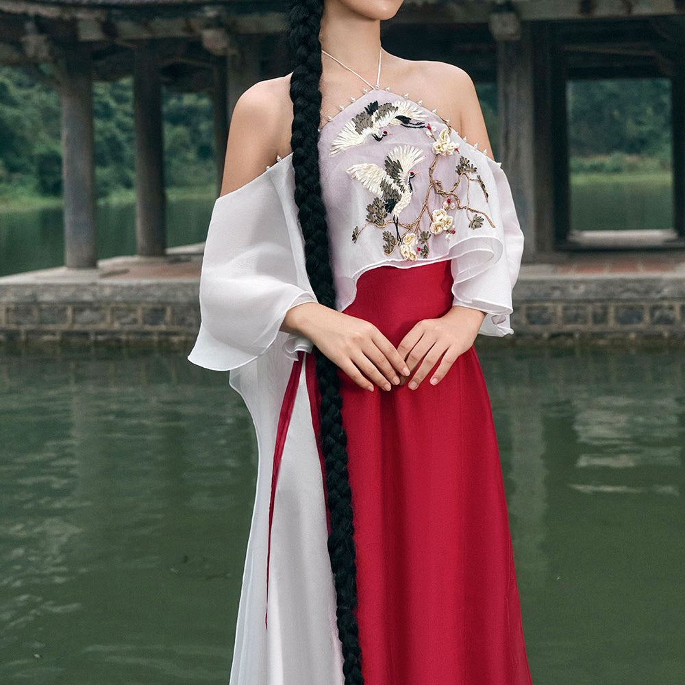 Tung Hac A-line Embroidered Silk Floor Length Ao Dai Set