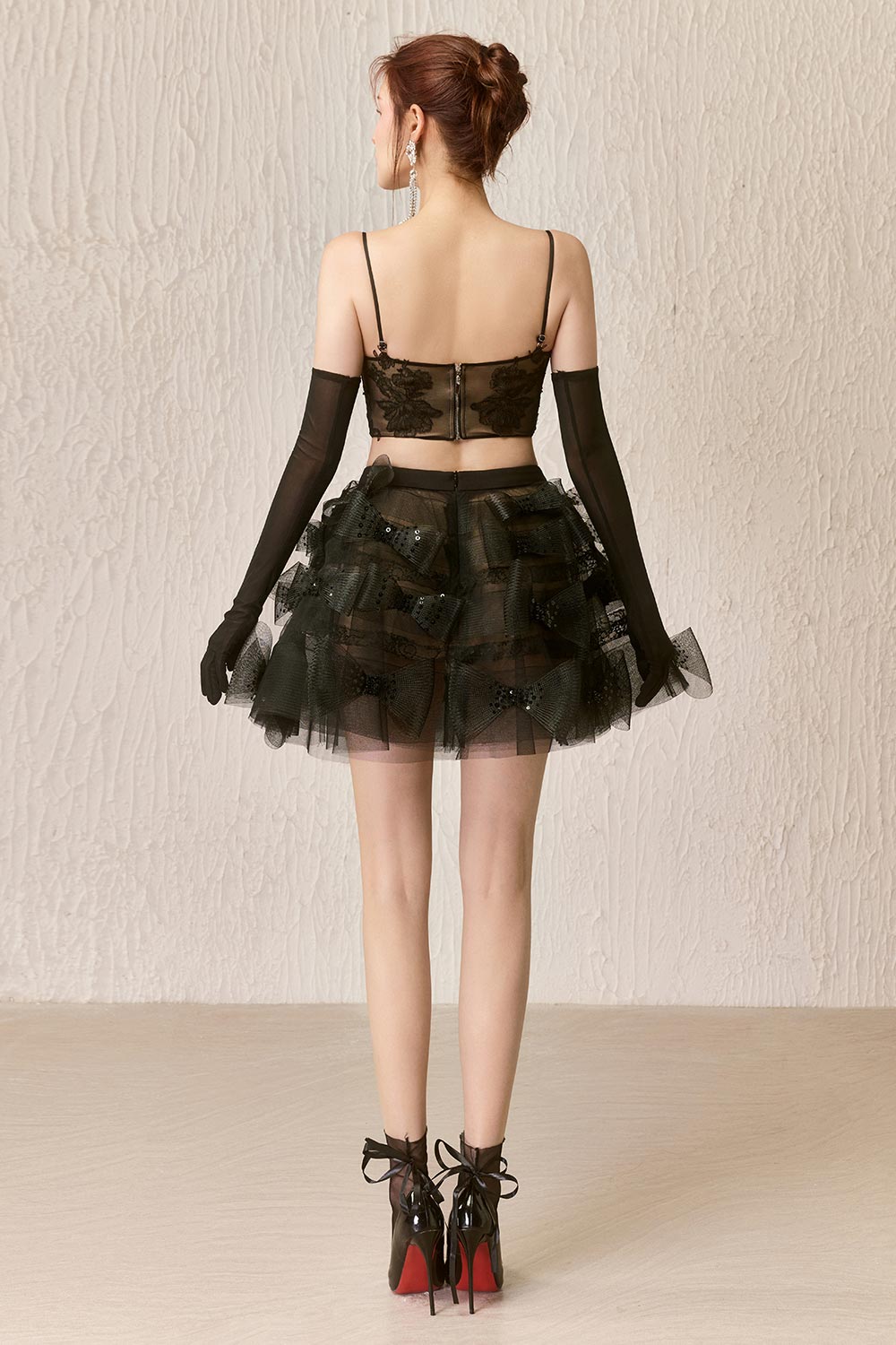 Veil Fit and Flare See-Through Lace Mini Skirt