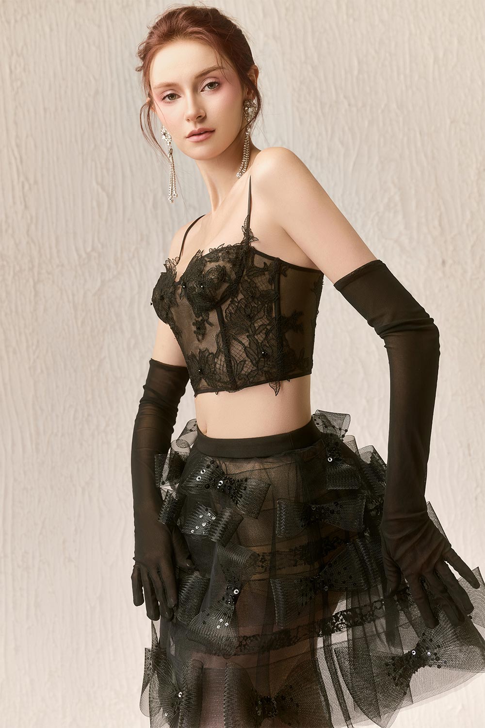 Veil Fit and Flare See-Through Lace Mini Skirt