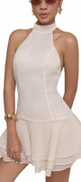 Rose Drop Waist Layered Chiffon Mini Dress