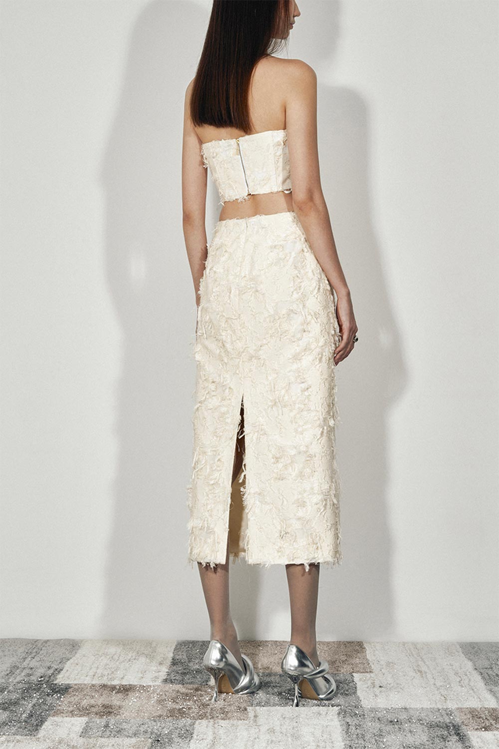 Farley Straight Feather Taffeta Midi Skirt