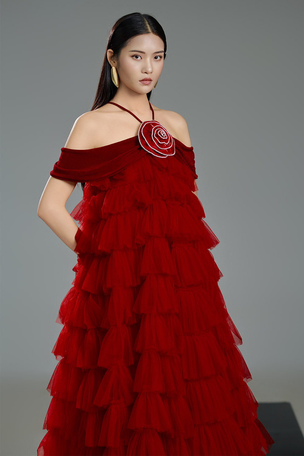 Women's Cisneros Layered Sleeveless Polyester Ankle Length Dress XXS/XS/S/M/L/XL/XXL/3XL/Customize Red Mean Blvd Red / XXS
