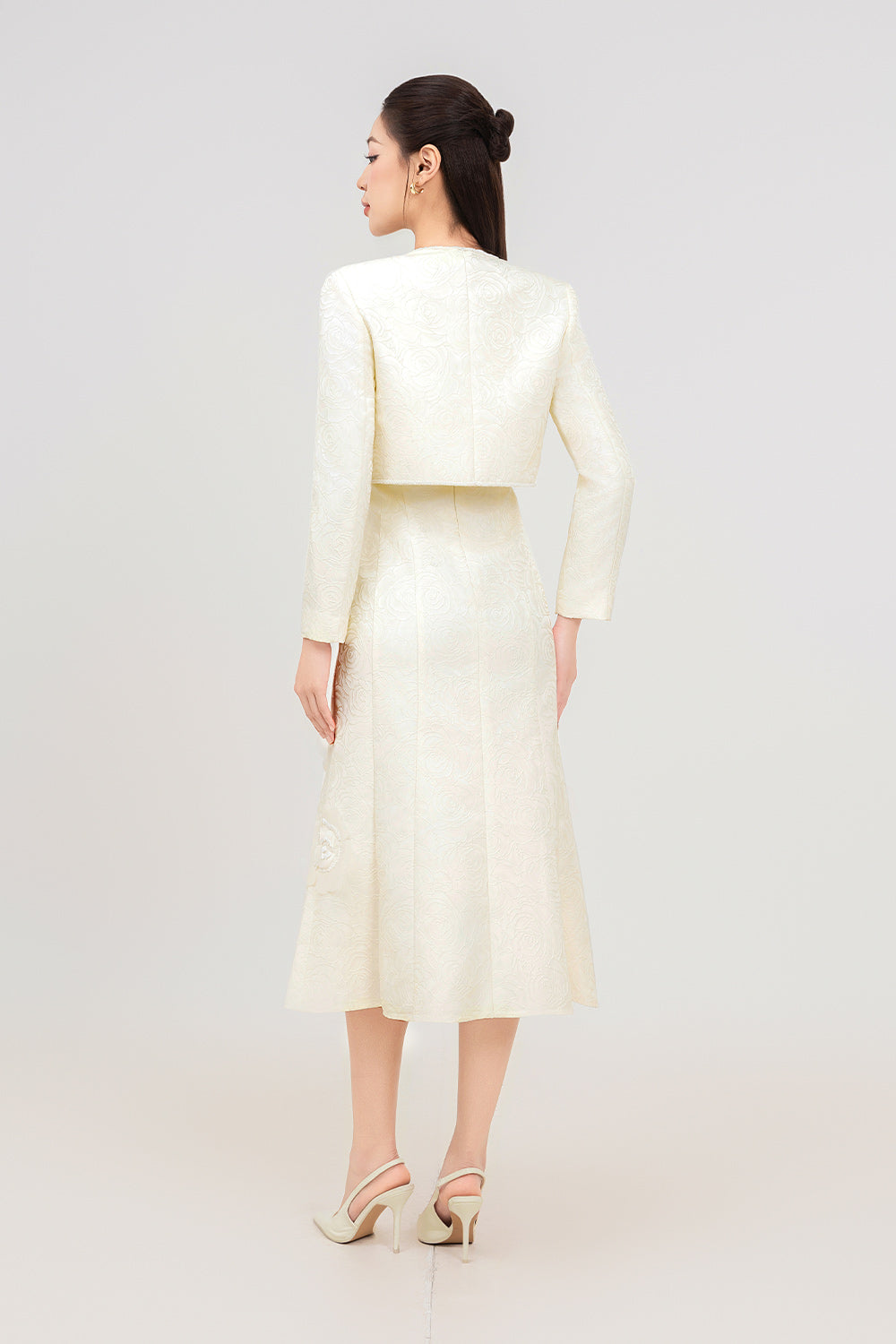 Rosalie A-line Long Sleeved Jacquard Calf Length Set