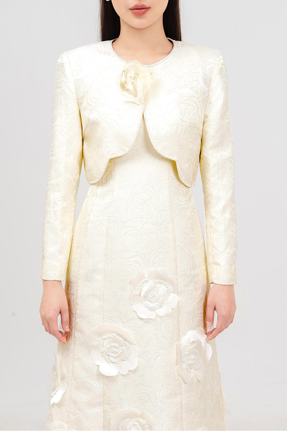 Rosalie A-line Long Sleeved Jacquard Calf Length Set