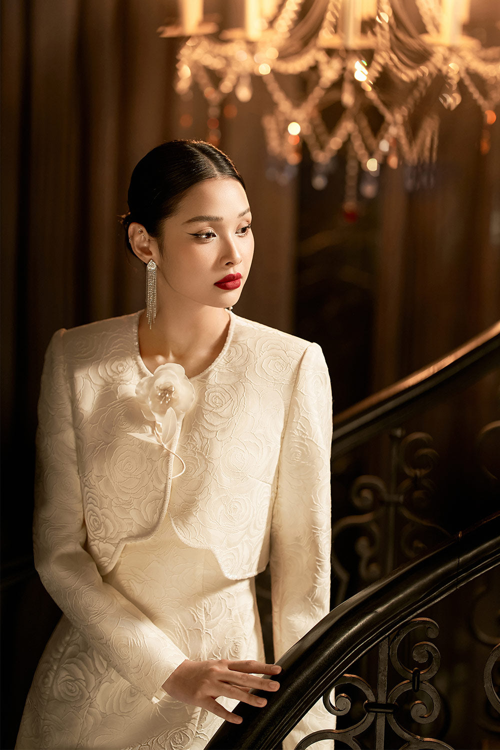 Rosalie A-line Long Sleeved Jacquard Calf Length Set