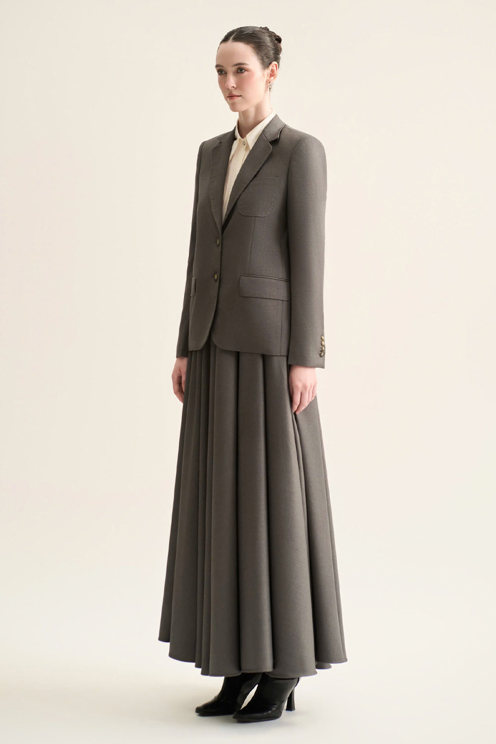 Velora A-line High Waist Wool Blend Ankle Length Skirt