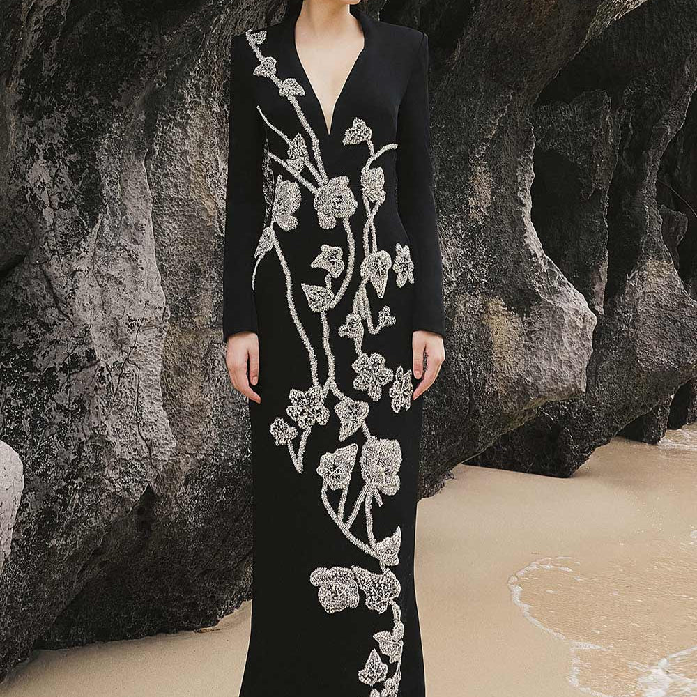 Sky Sheath Floral Silk Floor Length Dress
