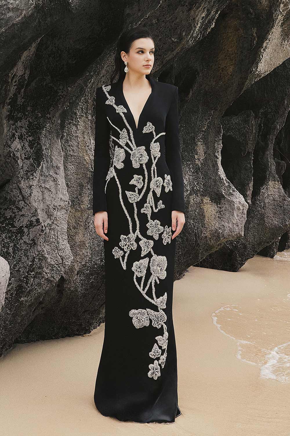 Sky Sheath Floral Silk Floor Length Dress