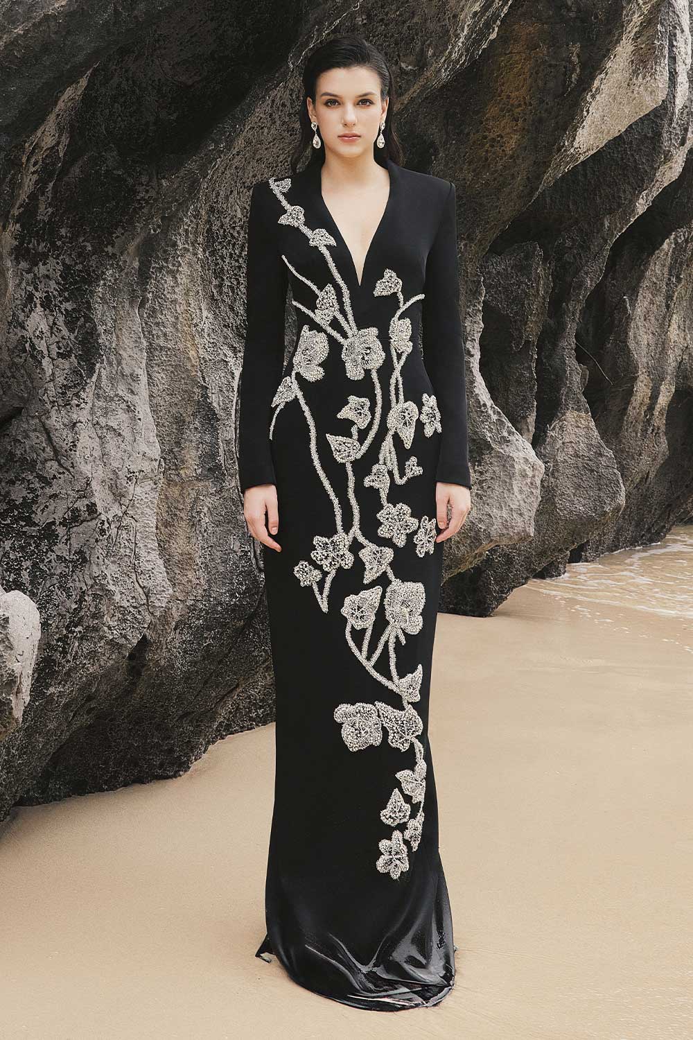 Sky Sheath Floral Silk Floor Length Dress