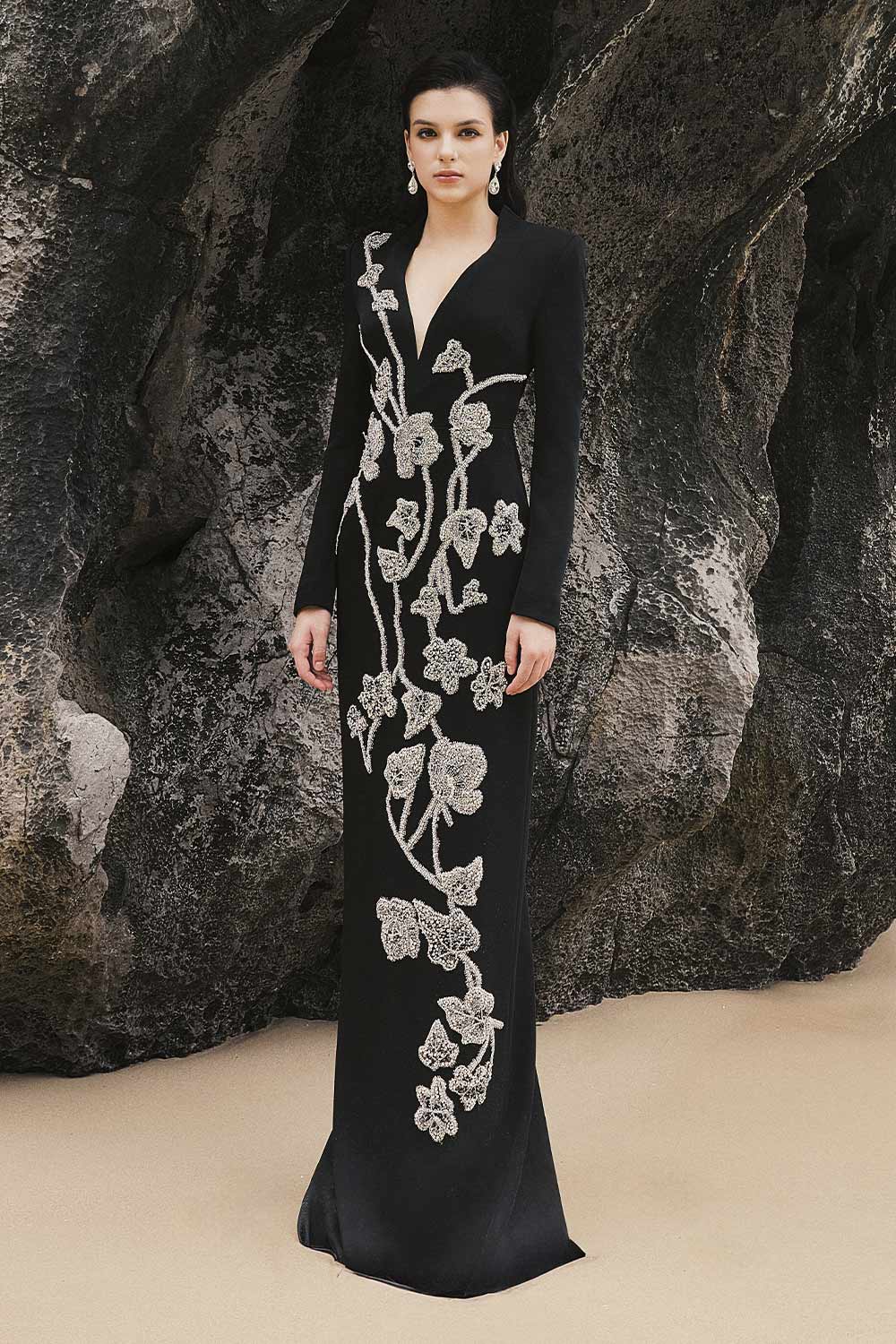 Sky Sheath Floral Silk Floor Length Dress