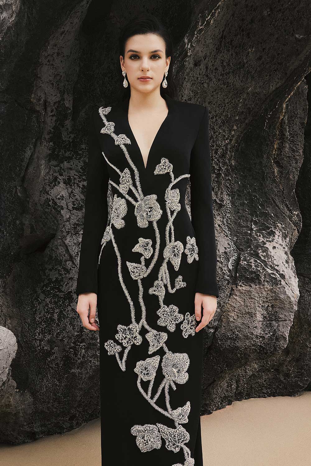 Sky Sheath Floral Silk Floor Length Dress