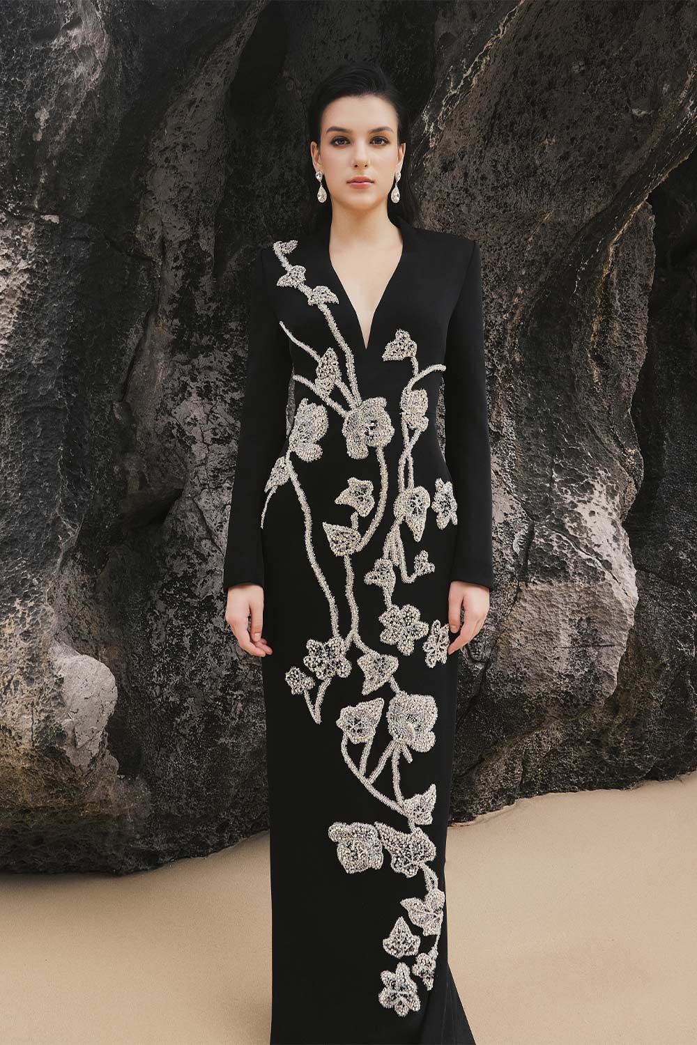 Sky Sheath Floral Silk Floor Length Dress