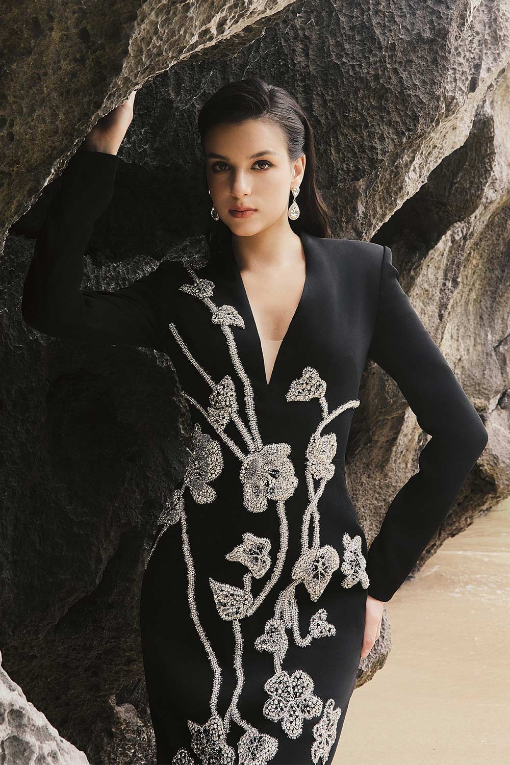 Sky Sheath Floral Silk Floor Length Dress