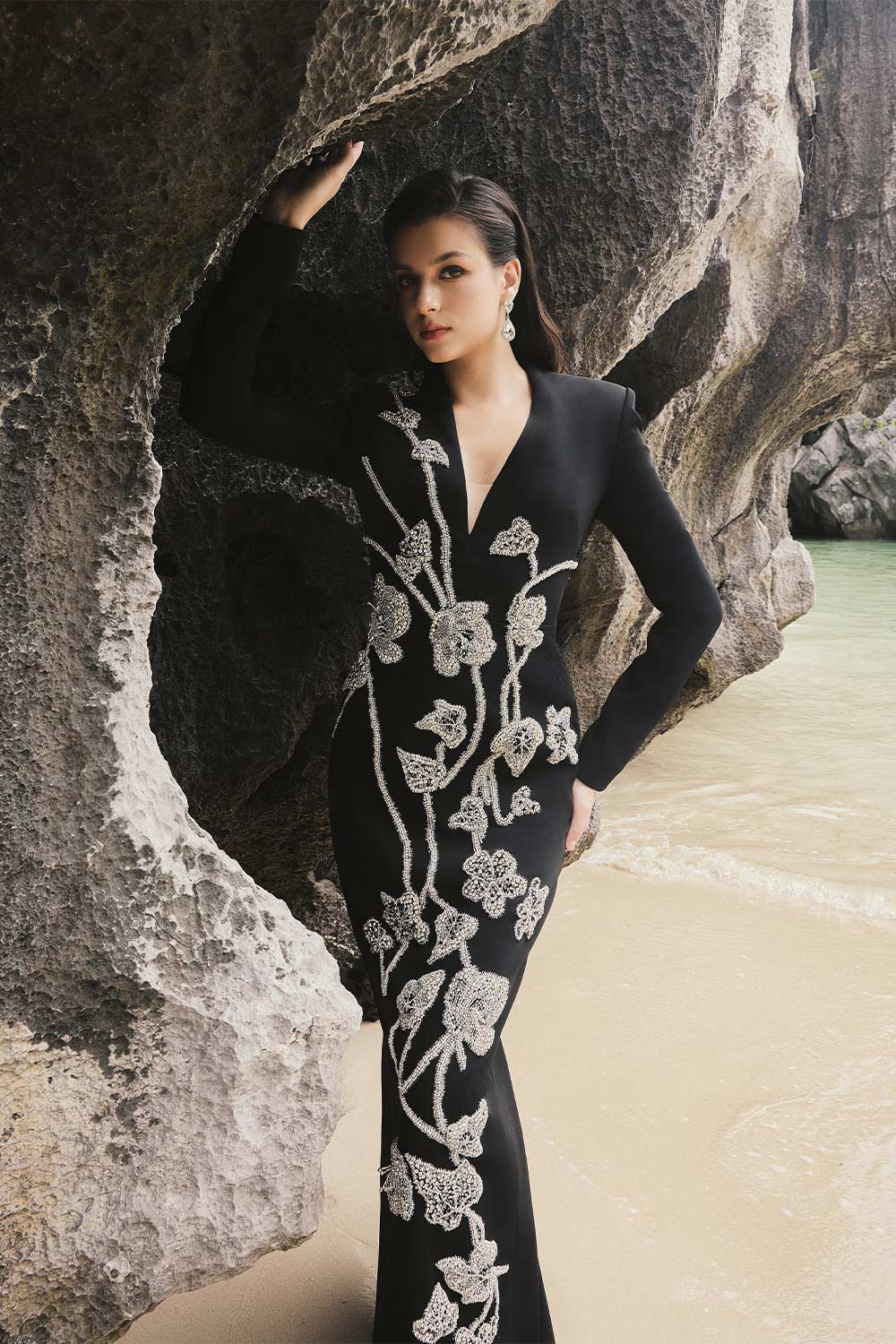 Sky Sheath Floral Silk Floor Length Dress