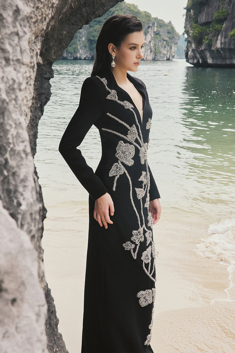 Sky Sheath Floral Silk Floor Length Dress