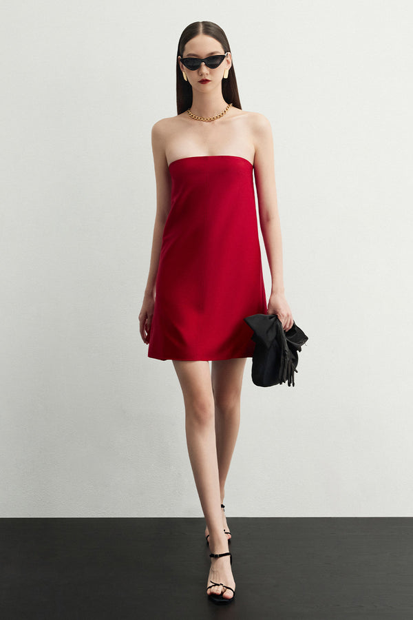 Maris Strapless Side Slit Silk Mini Dress