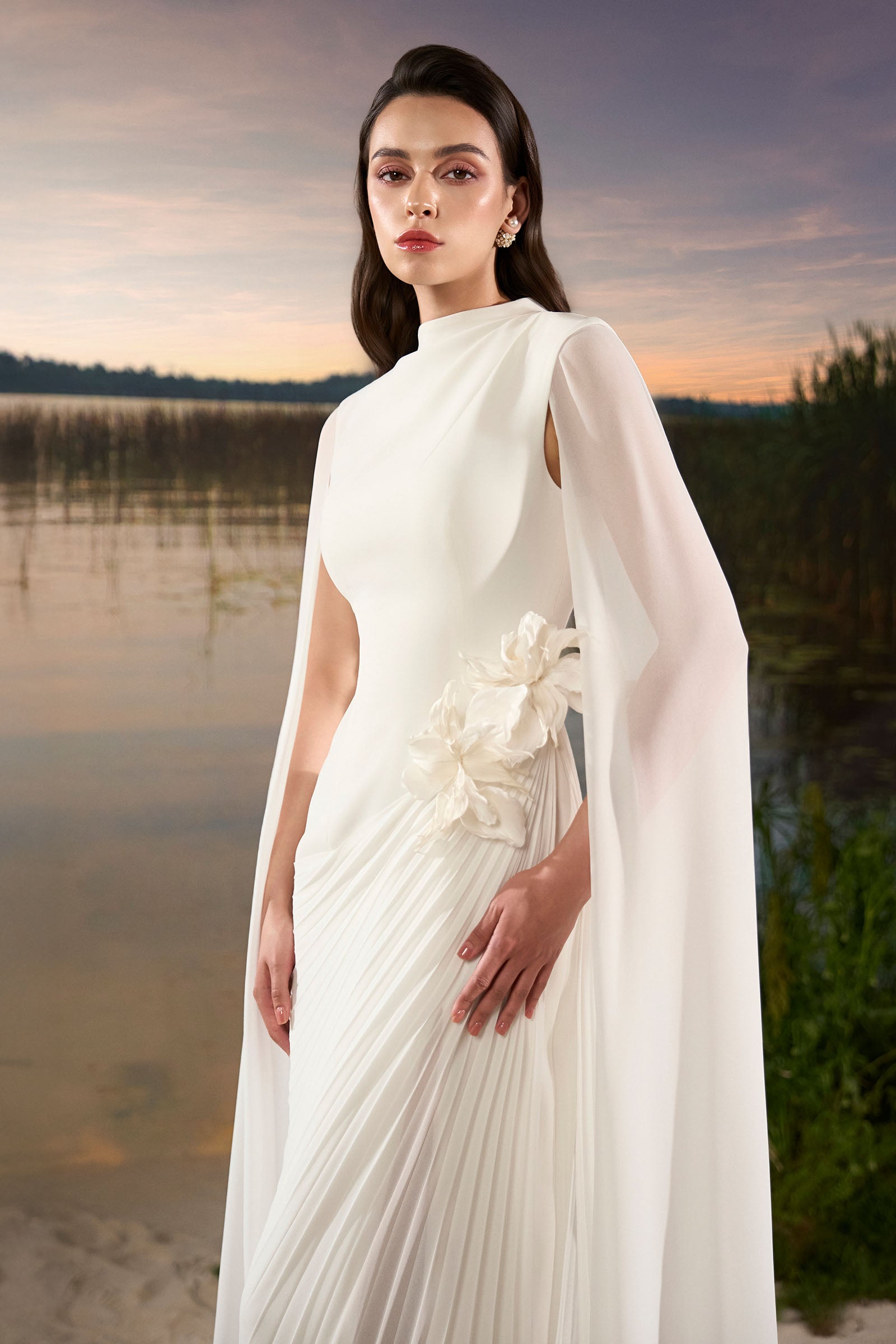 Elune Cape Sleeve Maxi Dress