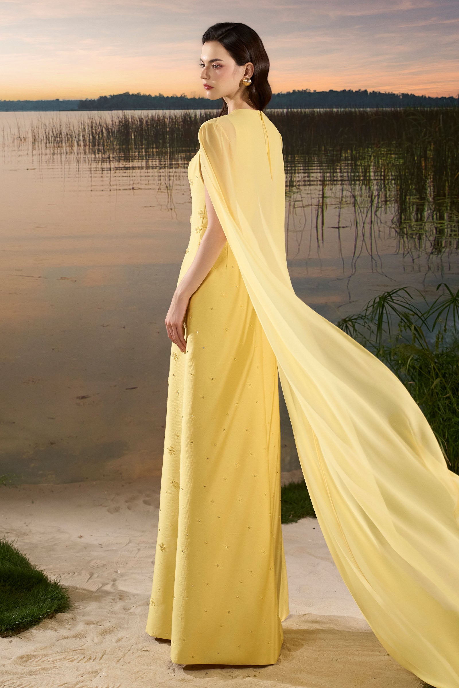 Elodie Cape Sleeve Maxi Dress Buttercream / L