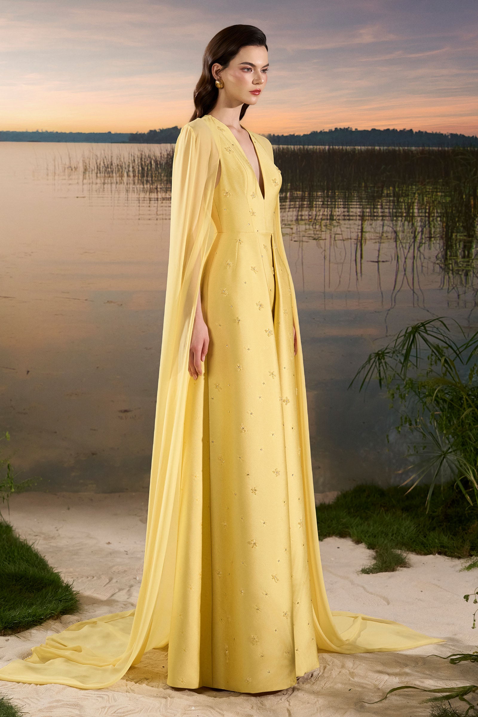 Elodie Cape Sleeve Maxi Dress