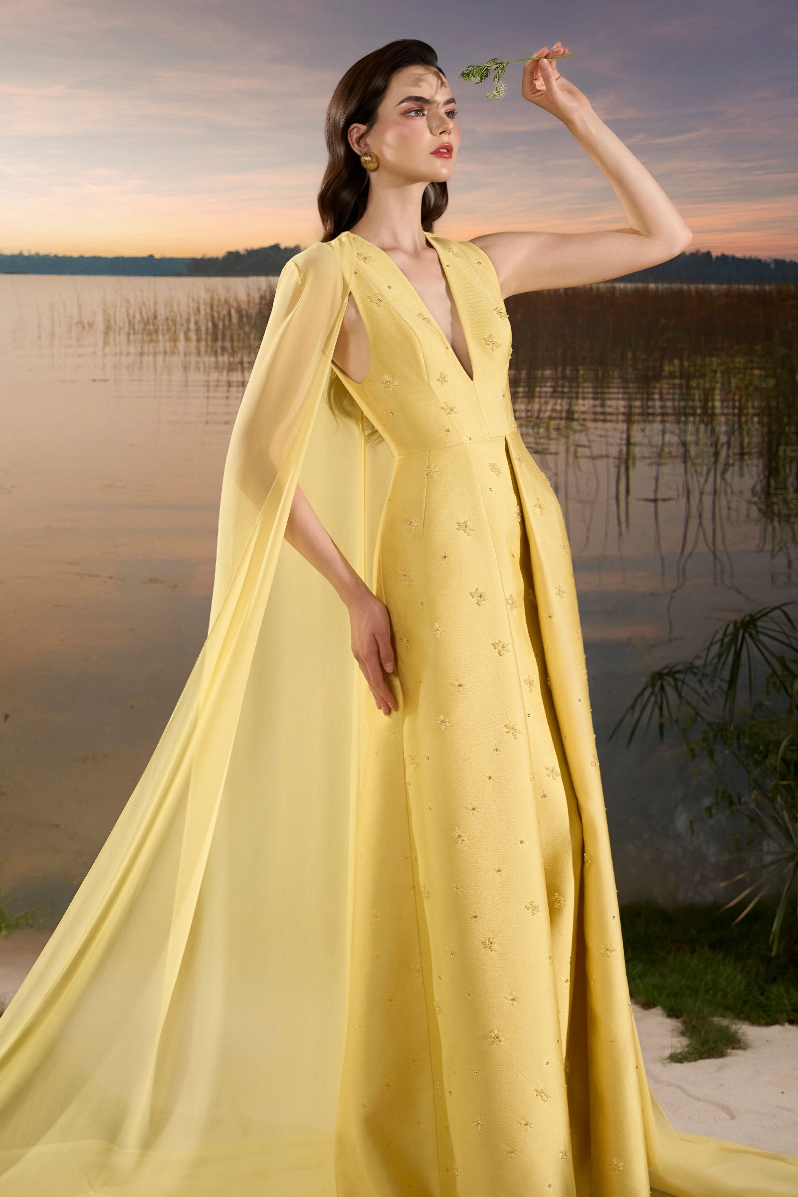 Elodie Cape Sleeve Maxi Dress