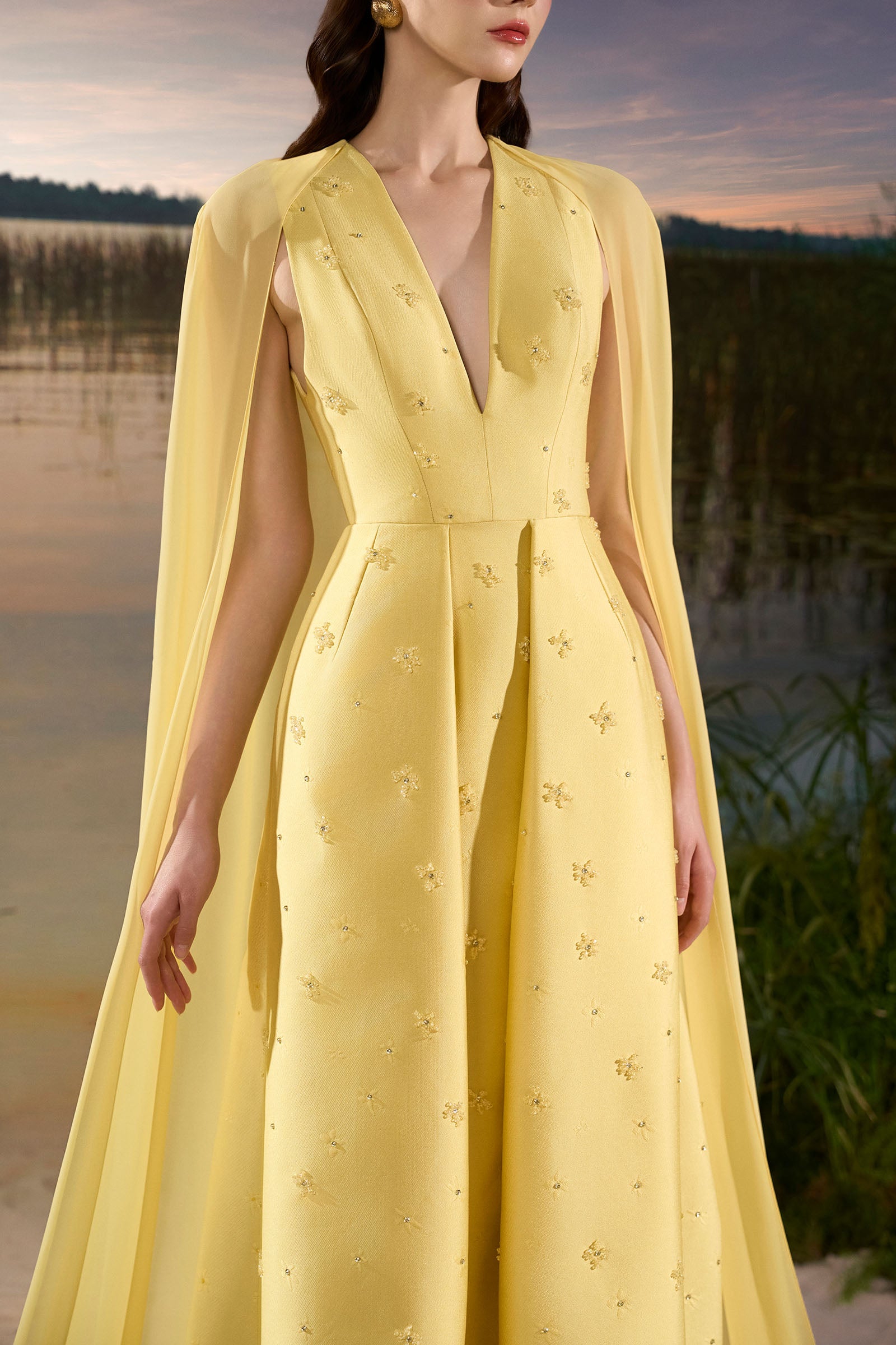 Elodie Cape Sleeve Maxi Dress