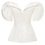 Henley Peplum V-Neck Taffeta Silk Top