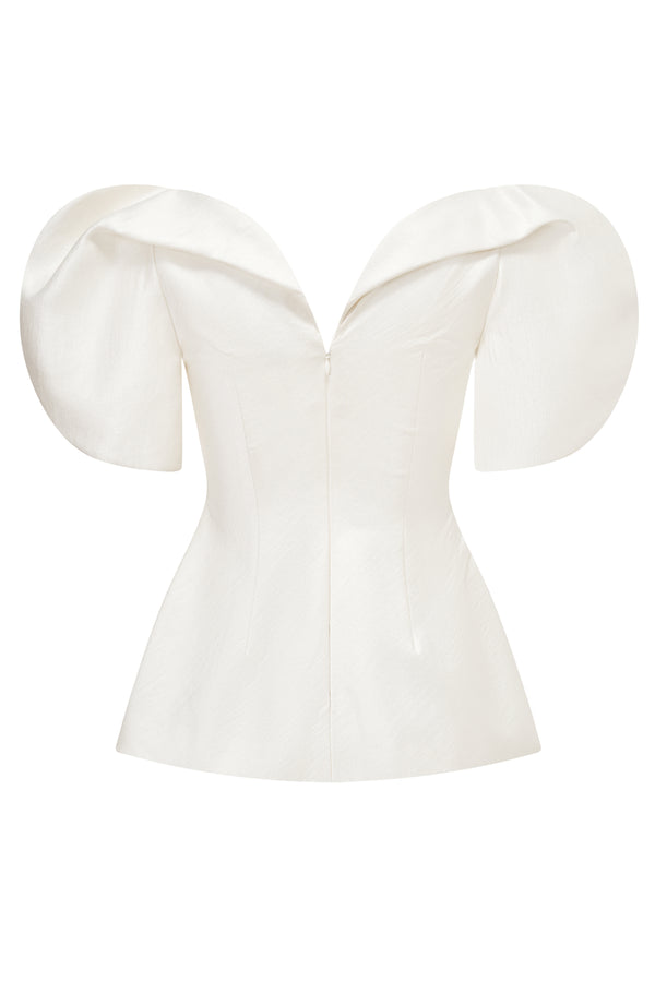 Henley Peplum V-Neck Taffeta Silk Top