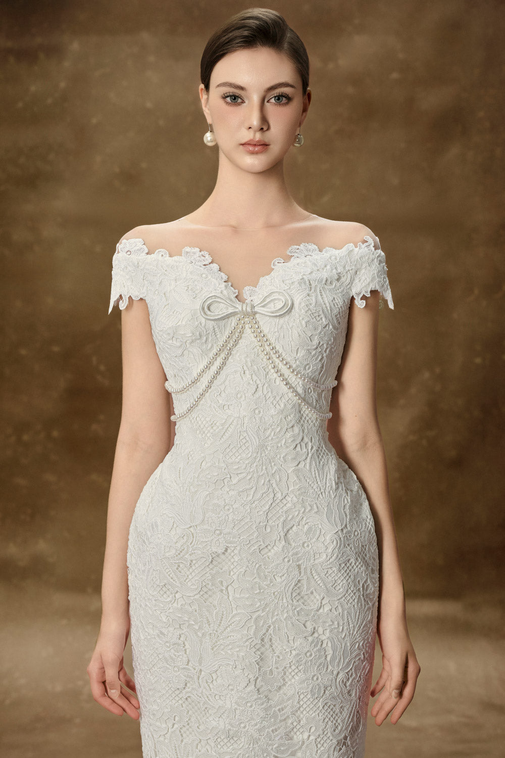 Adelia Pegged Back Slit Lace Midi Dress