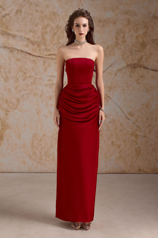 Evania Sheath Straight Across Neck Satin Floor Length Dress