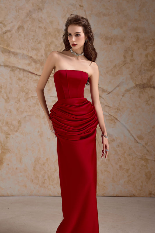 Evania Sheath Straight Across Neck Satin Floor Length Dress