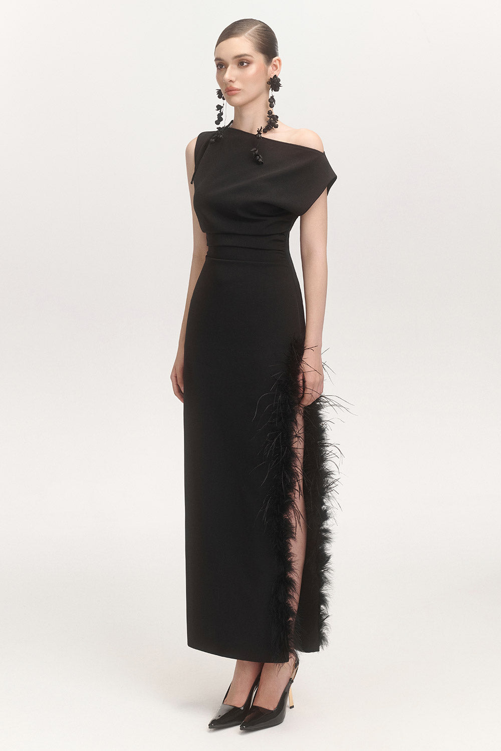 La Feme Sheath Side Slit Cotton Blend Ankle Length Dress