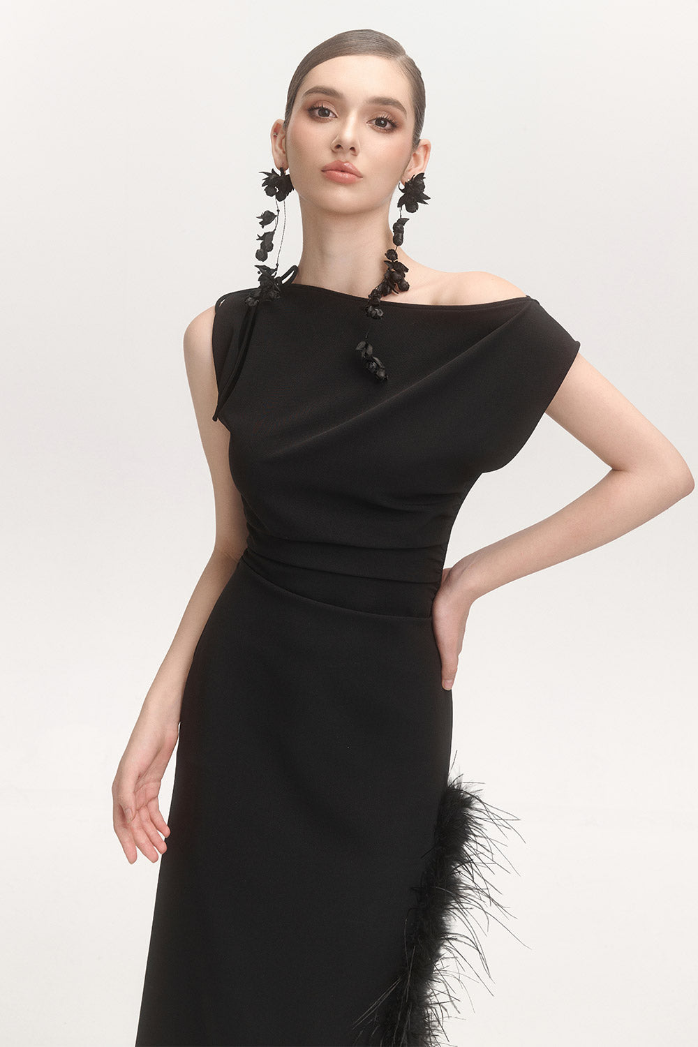 La Feme Sheath Side Slit Cotton Blend Ankle Length Dress